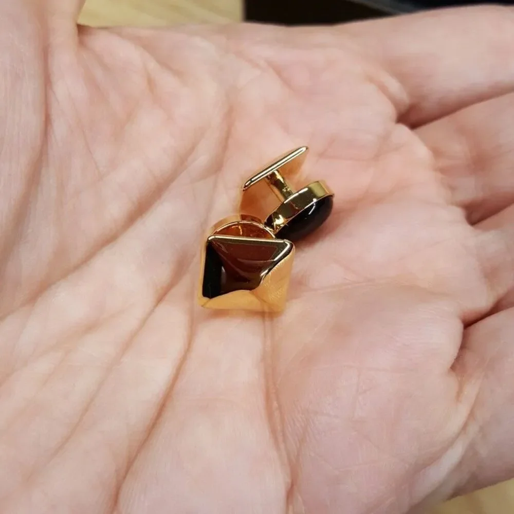 OX & BULL TRADING COMPANY Gold Onyx Cufflinks + Shirt Studs Set